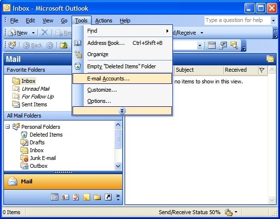 Select Tools in Outlook