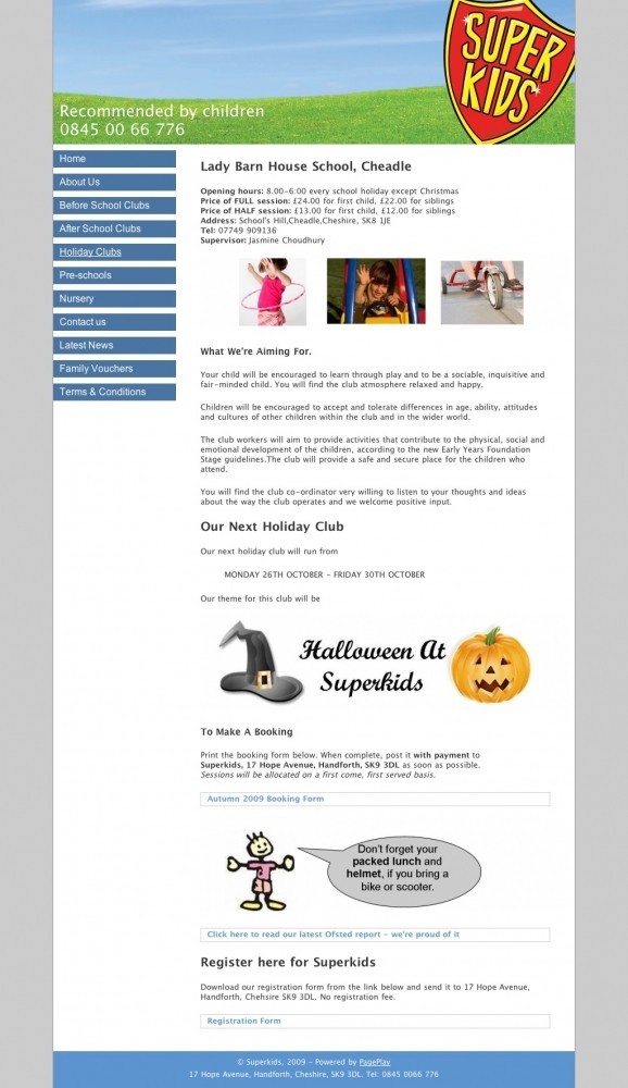 screenshot of Superkids website