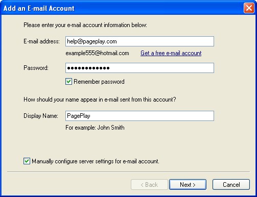 Email account details
