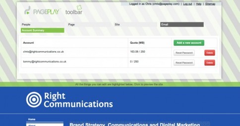 managing email accounts in pageplay