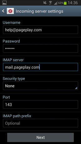 Android Screenshot - Enter Incoming Server Settings