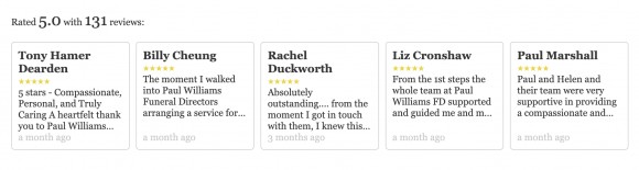 Example desktop display of Google Reviews Embed