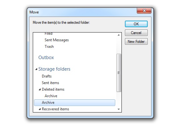 Choose folder to move emails to