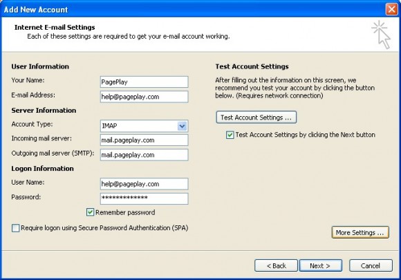 Email account settings